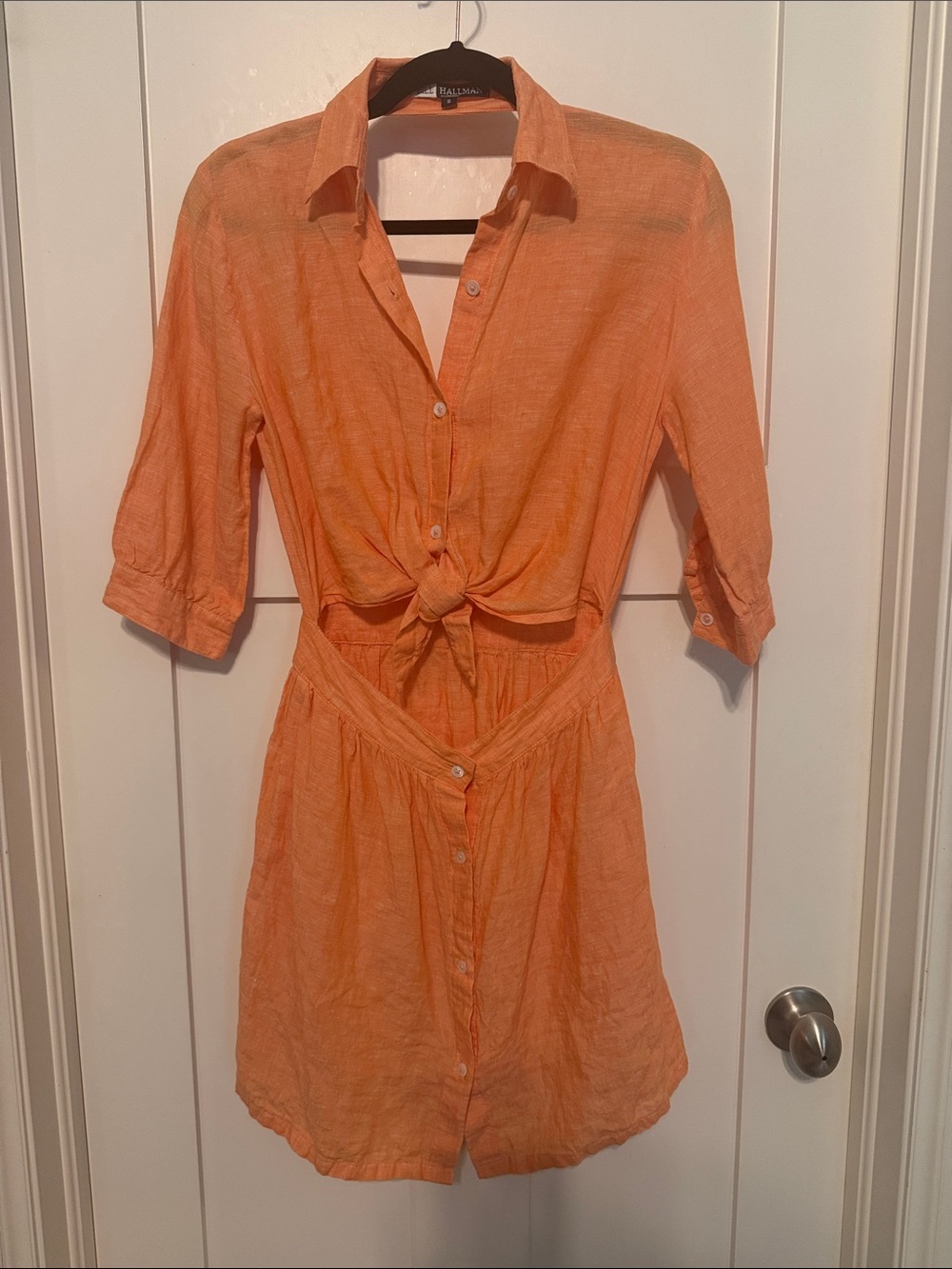 Bill Hallman Women's Orange Tie-Front Cut Out Button-Down Shirt Dress Size S